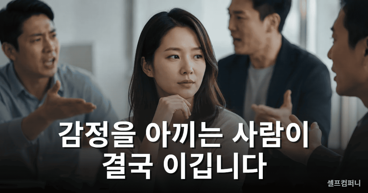 감정을 함부로 쓰지 않는 계산 빠른 사람의 모습을 표현한 이미지